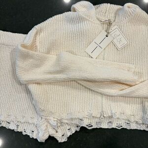 moon & madison Cream Knit Hoodie and Shorts Set